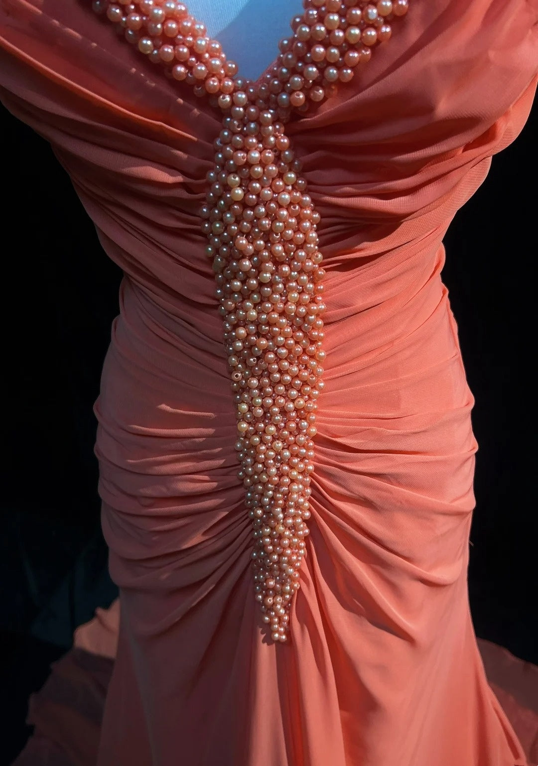 Robes de bal vintage des années 2000 Sirène Col en V Orange Mousseline avec perles à volants Longue robe de bal N3093