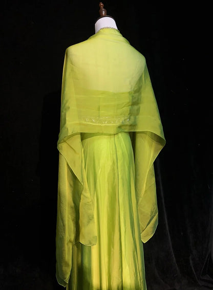 Vintage 90er Abschlussballkleider A-Linie Trägerlos Grün Chiffon Mit Plissiertem Umhang Formelle Abendkleidung N3852