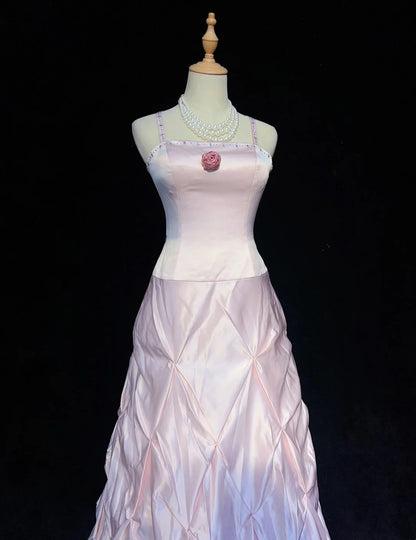 Vintage Prom Dresses 1950s Retro Classy A line Spaghetti Strap Pink Evening Outfits With Cape N3003
