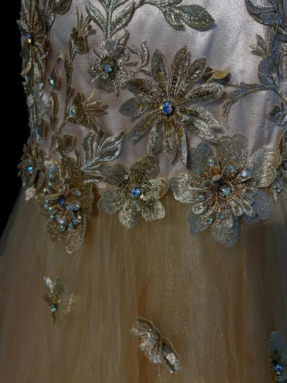 Vintage Meerjungfrauen-Abschlussballkleider, One Shoulder Tüll, Gold, 90er Jahre mit Applikationen, Ballkleider N3343