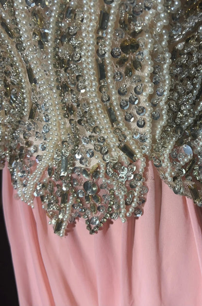Vintage Prom Aesthetic Dresses A Line Sweetheart Blush Pink Chiffon With Beading Long Formal Dress N3032