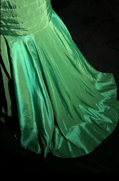 Robes de bal vintage Sirène Asymétrique Vert Plissé Années 90 Robe de soirée longue N2647