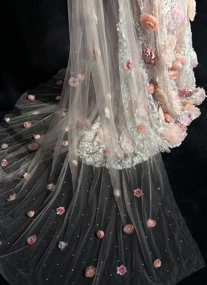 Vintage Abschlussballkleider Inspo Meerjungfrau Rundhals Rosa Spitze 1990er Mit Blumen Cape Abendkleider N3317