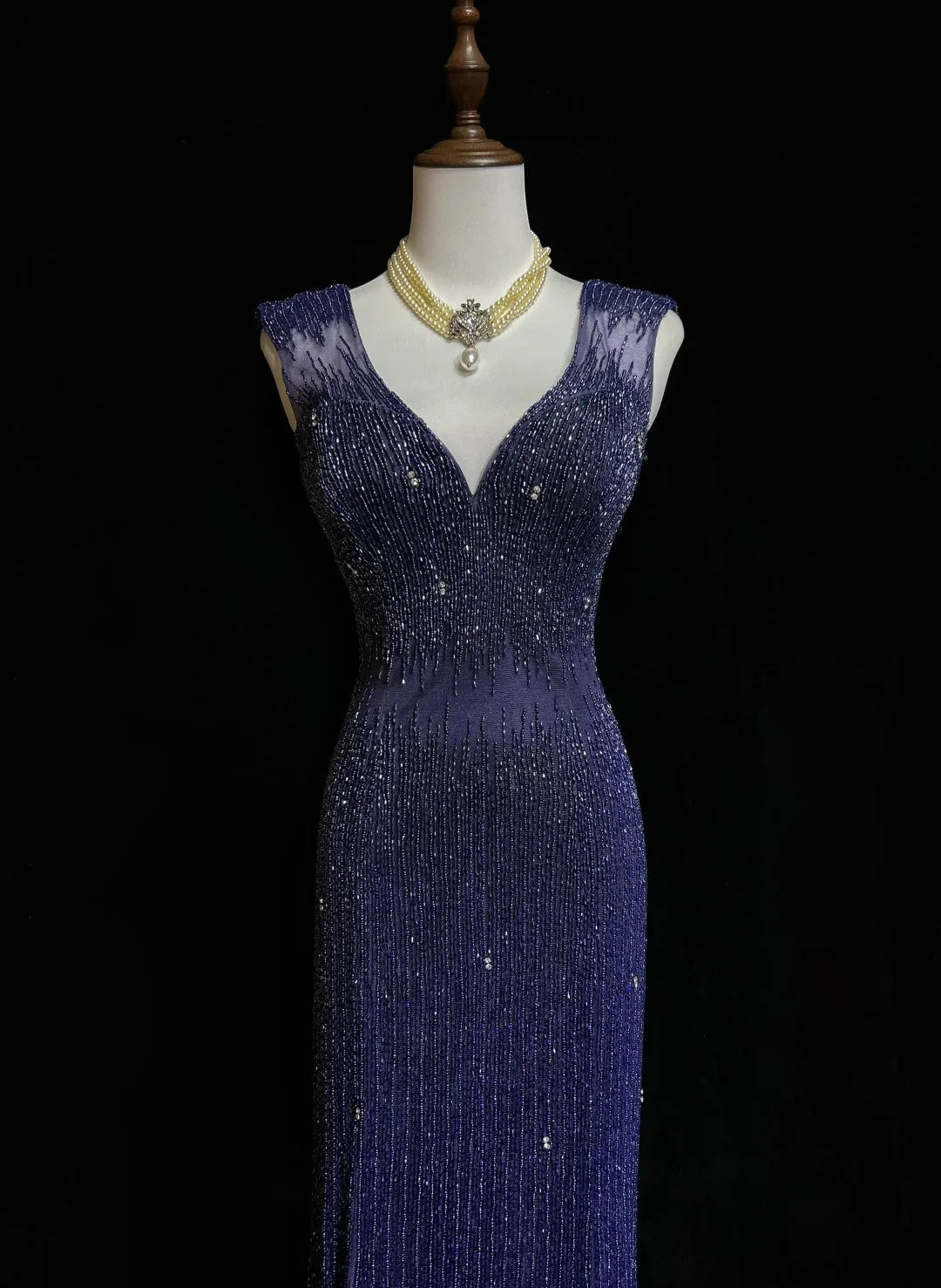 Robes de bal vintage sirène col en V bleu royal années 90 avec perles dos nu longue robe de soirée formelle N2505