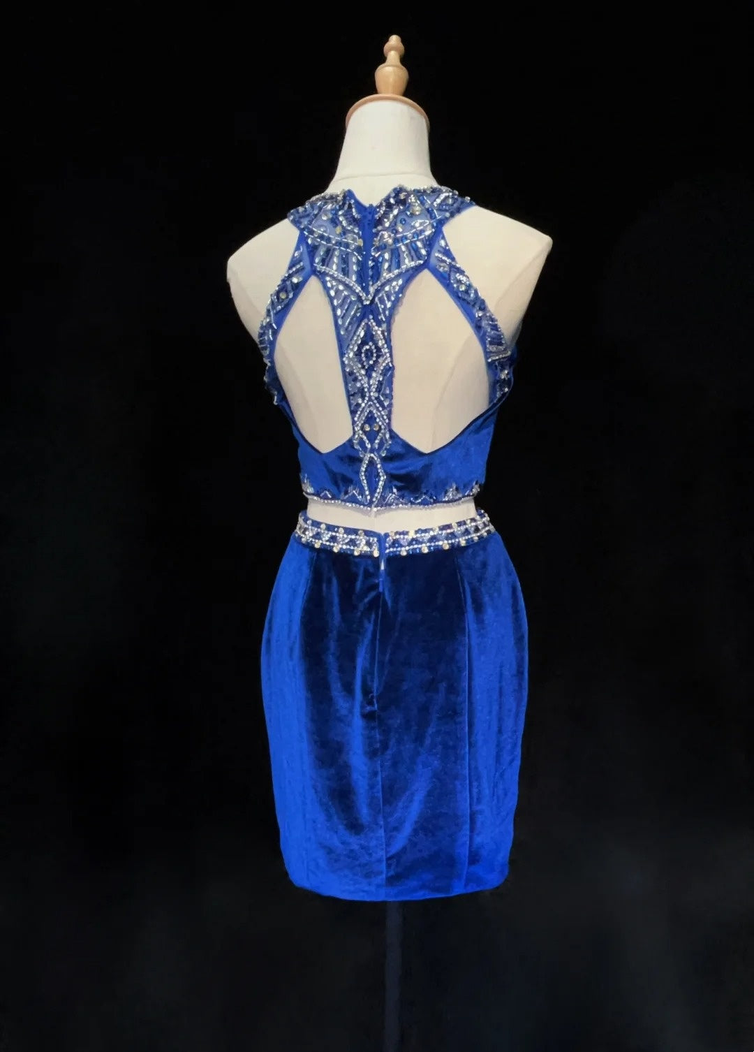Princess Sheath Royal Blue Velvet Beading Short Mini Homecoming Dresses Hoco Gowns N2908