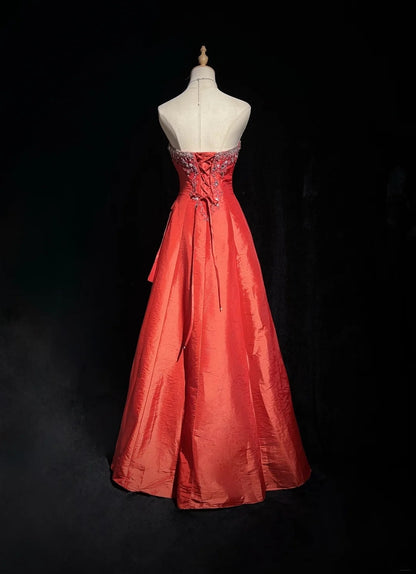 Robes de bal glamour Robe de soirée bustier rouge rouille avec perles Tenues de soirée formelles N3818