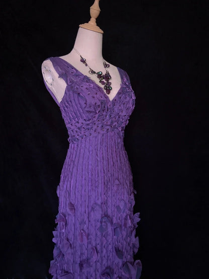Robes de bal vintage sirène col en V mousseline de raisin avec perles tenues de soirée longues des années 80 N3884