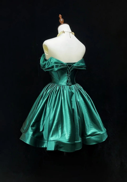 Pretty Ball Gown Off The Shoulder Green Satin Short Mini Homecoming Dresses Hoco Gowns N2603