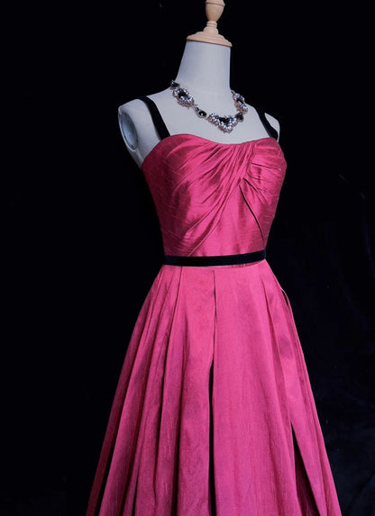 Robes de bal simples Inspo Ligne A Bretelles spaghetti Rose vif Années 80 Robes longues de soirée N3387