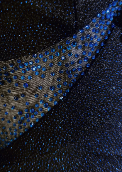 Robes de Bal Vintage Années 90 Sirène Asymétrique Bleu Marine Pailletée Dos Nu Longues Tenues de Soirée N3140