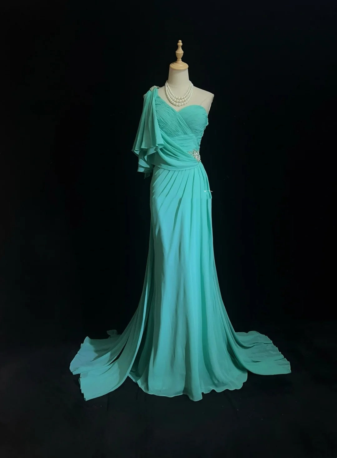 Robes de bal vintage Sirène Asymétrique Bleu Mousseline Années 80 Robe longue de soirée N2758