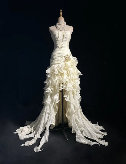 Vintage Prom Dresses 1960s High Low Strapless With Ruffled Layers Sleeveless Prom Dresses Evening Formal Outfits RB5122