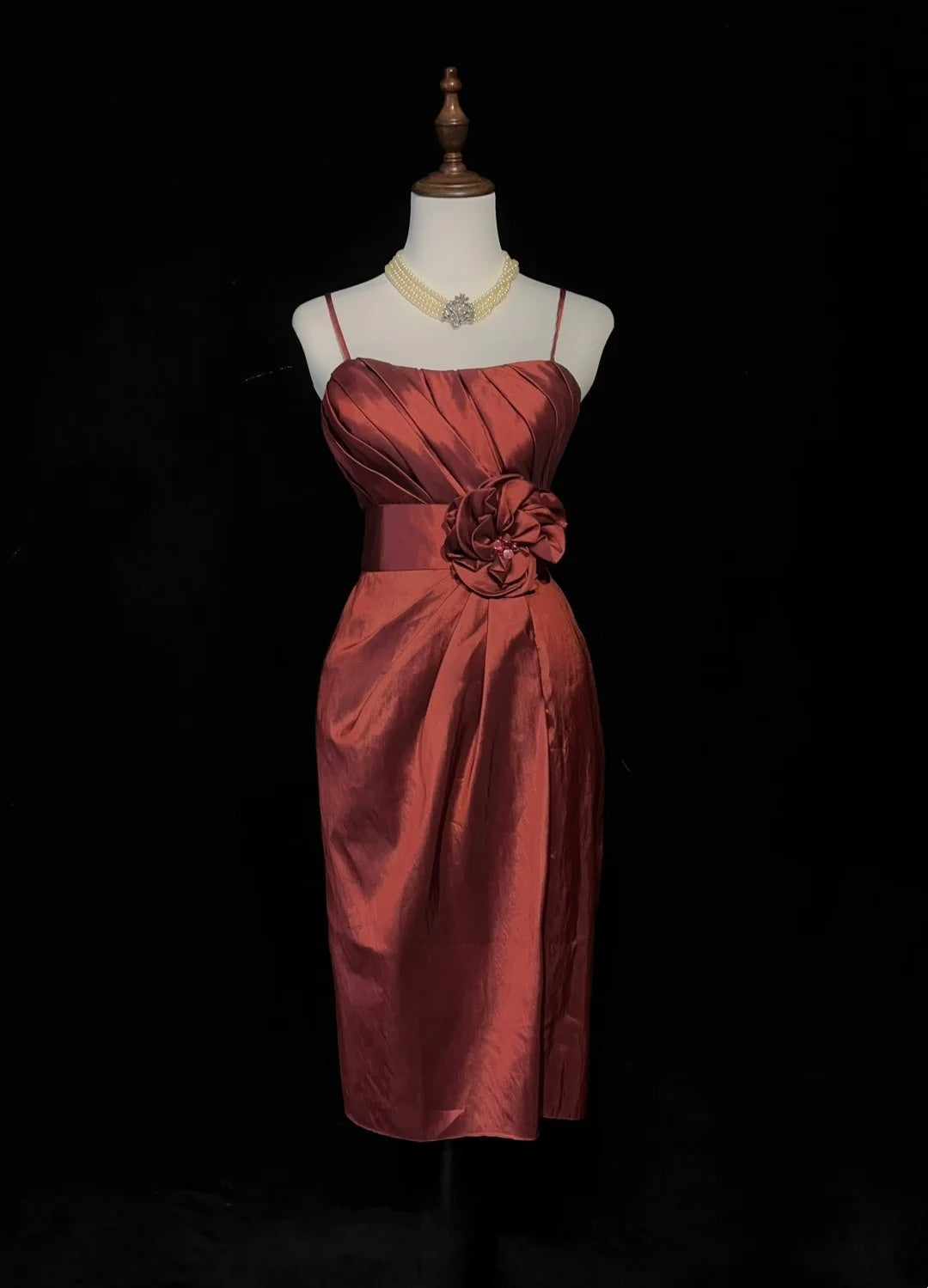 Cute Sheath Spaghetti Strap Rust Red Knee Length 18th Birthday Gown Homecoming Dresses N3682