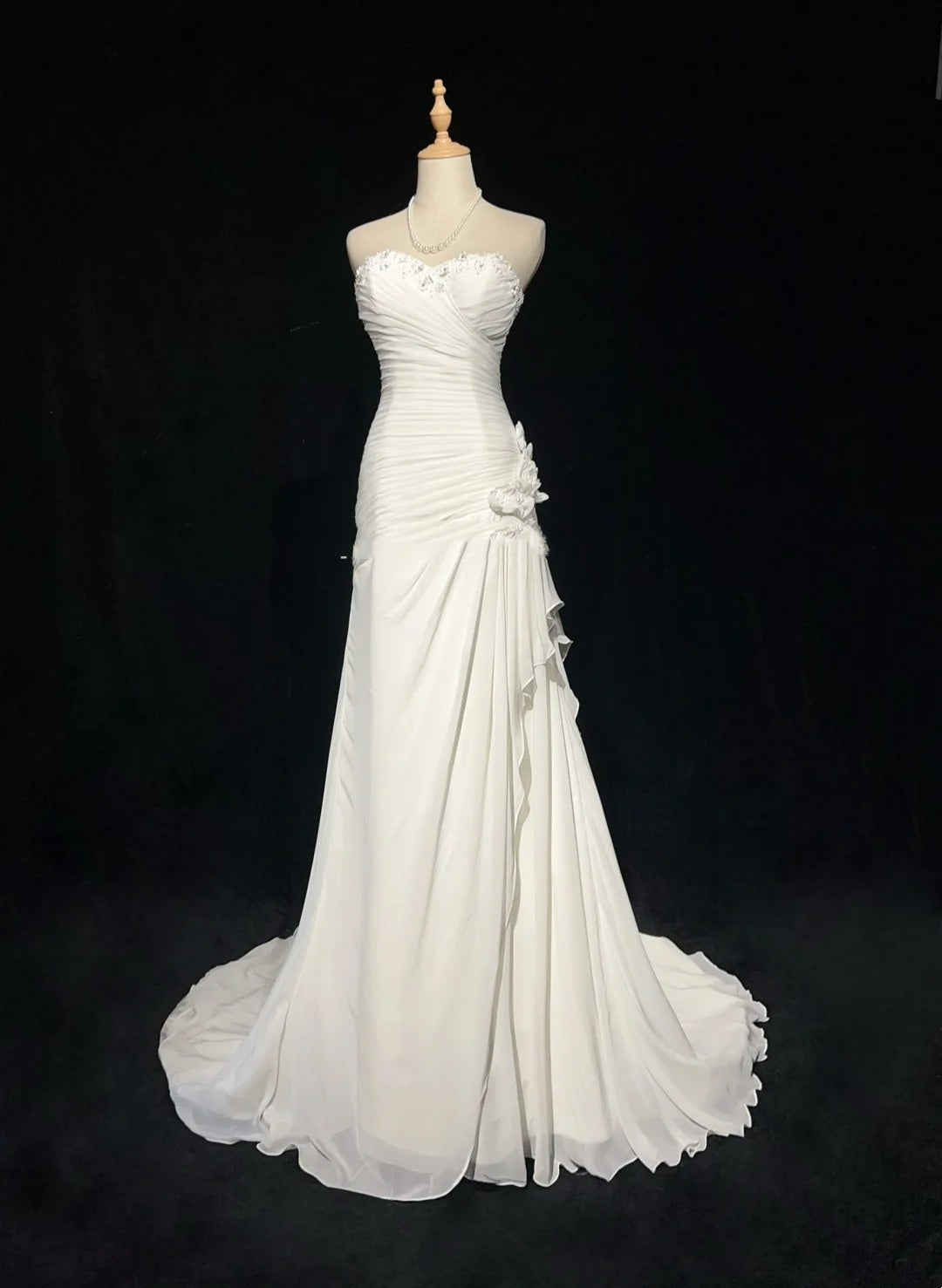 Vintage 90er Brautkleider Meerjungfrau Sweetheart Chiffon Weiß Perlenstickerei Sommergarten Langes Brautkleid N3827