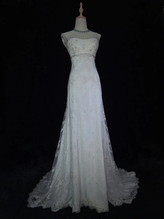 Vintage Wedding Dresses Inspo Mermaid Spapghetti Strap White Long 1980s With Lace Wedding Gowns N3367