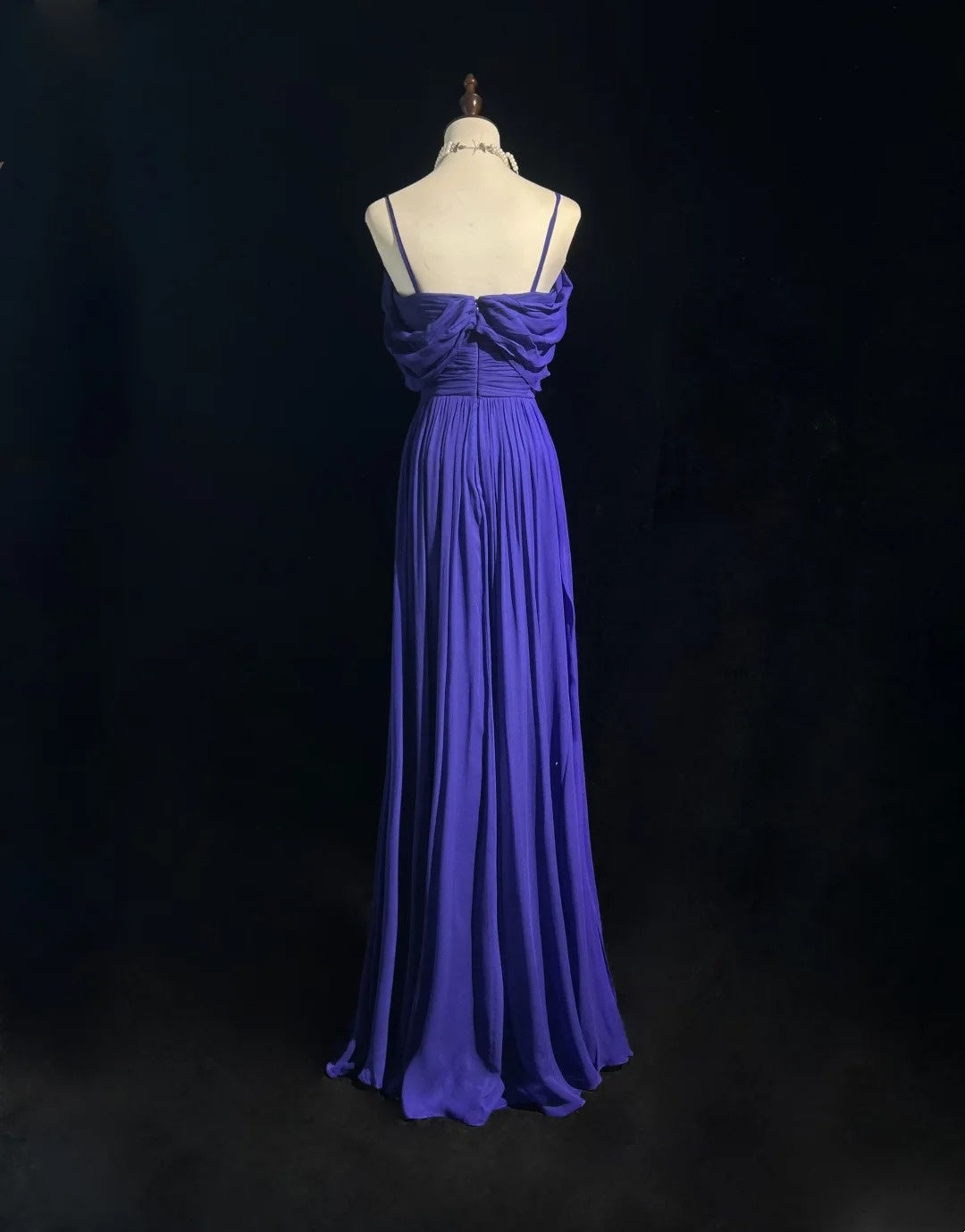 Robes de bal vintage, ligne A, fines bretelles, bleu roi, années 90, avec volants, perles, longue robe de soirée formelle N2506