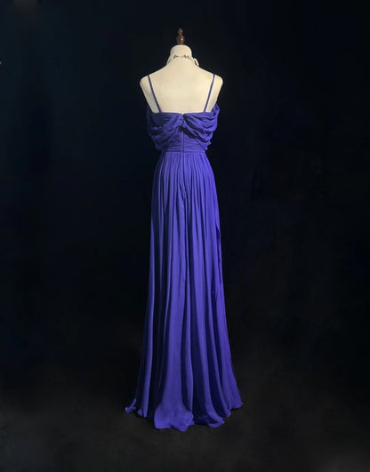 Robes de bal vintage, ligne A, fines bretelles, bleu roi, années 90, avec volants, perles, longue robe de soirée formelle N2506