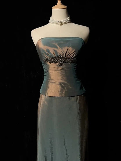 Robes de bal vintage coupe trapèze bustier sans manches années 1990 longue robe de soirée formelle N2633