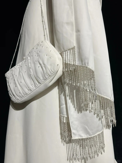 Vintage A Line Spaghetti Straps White Satin Lace With Cape Wedding Ruffled Bridal Gown Long Wedding Dresses RB4330