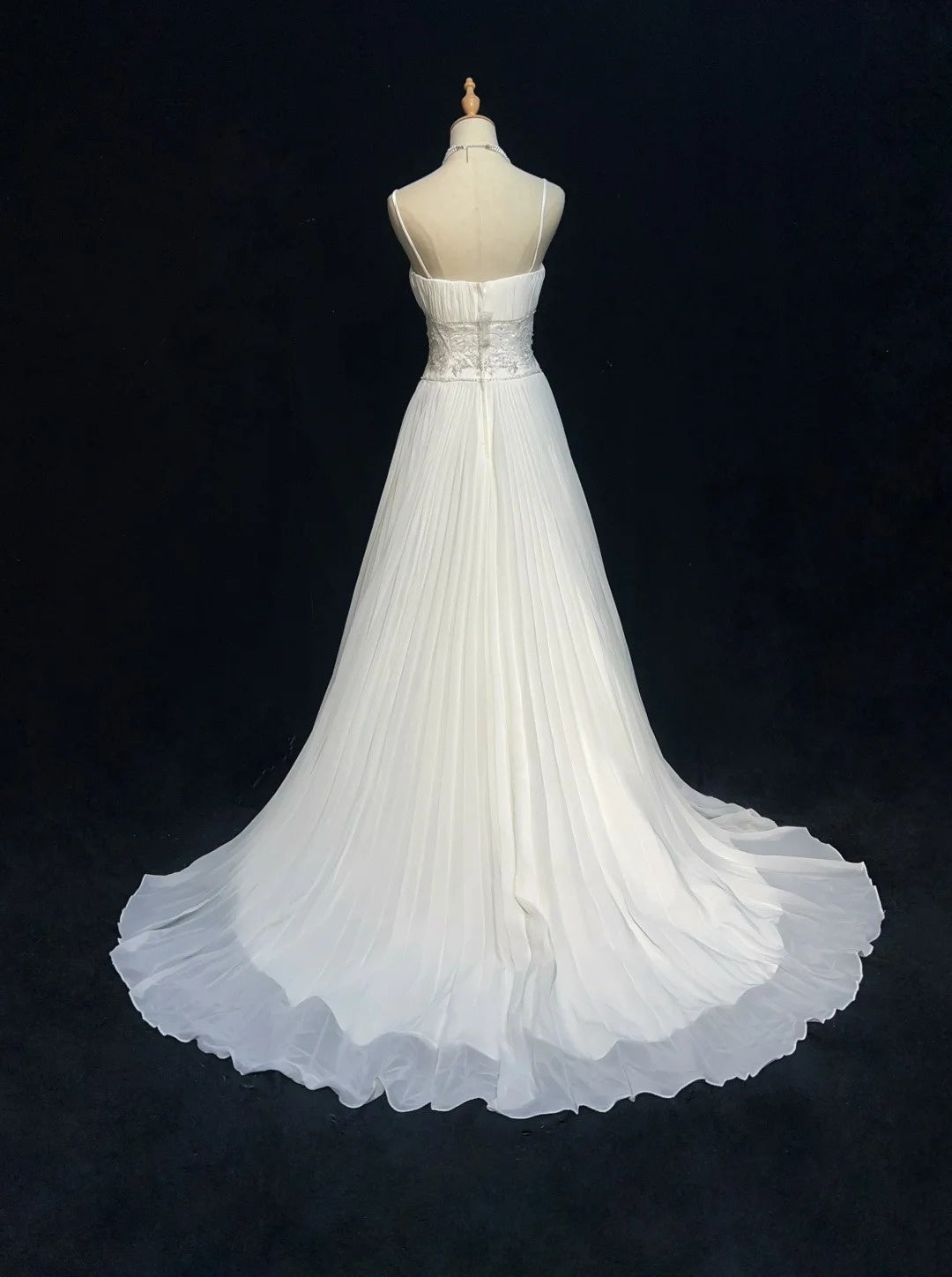 Vintage 90er Brautkleider A-Linie Spaghettiträger Chiffon Weiß Plissiert Sommergarten Langes Brautkleid N3830