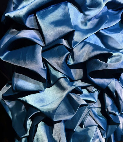 Robes Courtes de Soirée Y2K 2000s Vintage Fourreau Bretelles Fines en Satin Bleu à Volants N3111