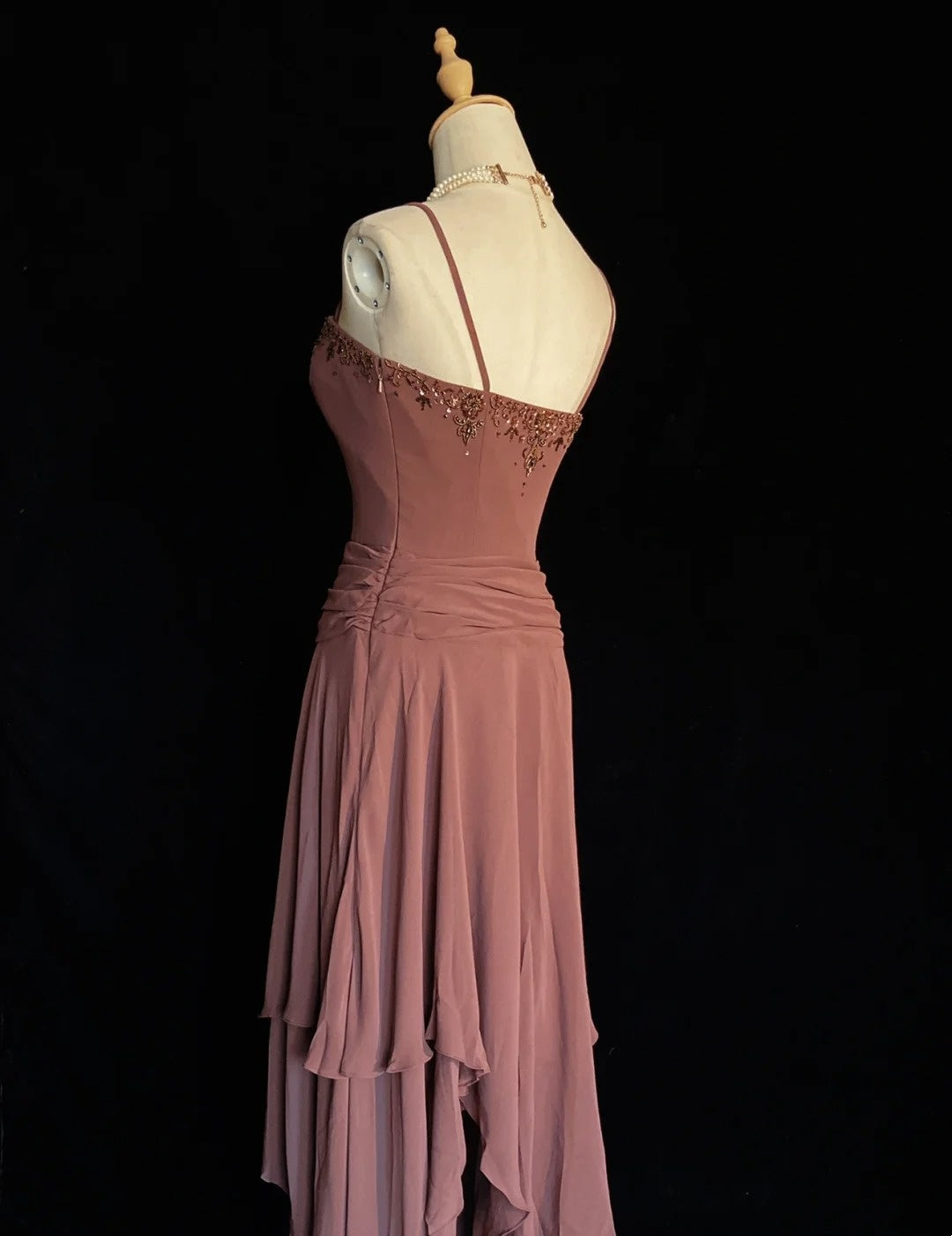 Vintage Prom Dresses 80s A Line Spaghetti Strap Chiffon With Cape Evening Outfits N3465