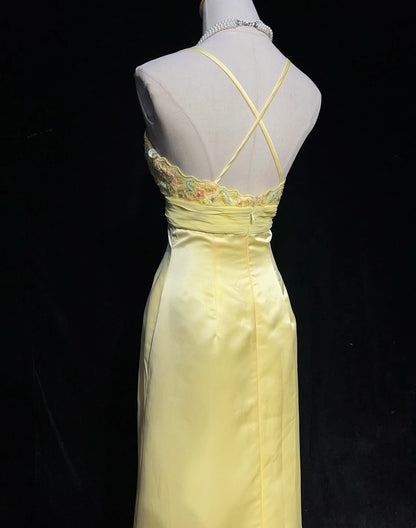 Superbes robes de bal sirène à bretelles spaghetti, jaune, sans manches, en mousseline, longue robe de soirée N2870