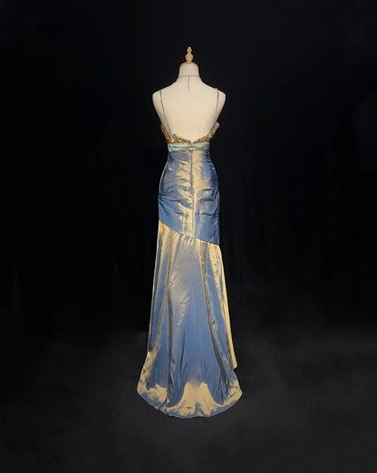 Nouvelles Robes de Bal Sirène Bretelles Fines Longueur Ras du Sol Taffetas Robe de Soirée Formelle N3697