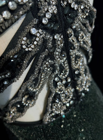 Glitzernde Abschlussballkleider Inspo Meerjungfrau 90er Rundhalsausschnitt Dunkelgrün mit Schlitz für Damen Abendkleid N3271