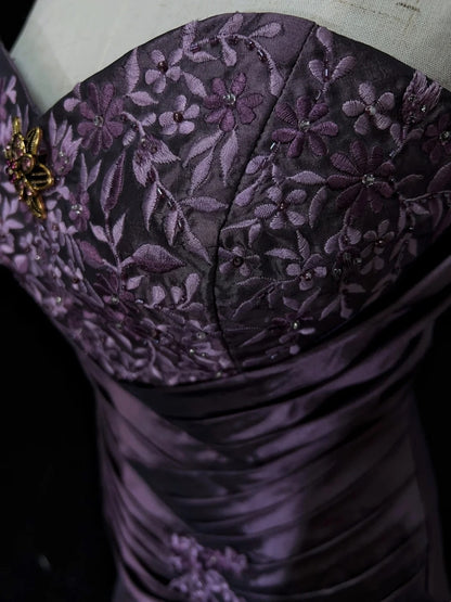 Vintage Ballkleider Abschlussballkleid Herzform Lila Taft 80er mit Spitze Lange Formelle Abendgarderobe N3892