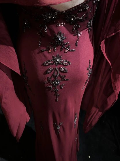 Robes de bal uniques, coupe asymétrique, bretelles fines, bordeaux, sans manches, avec perles, robe de soirée semi-formelle N3794