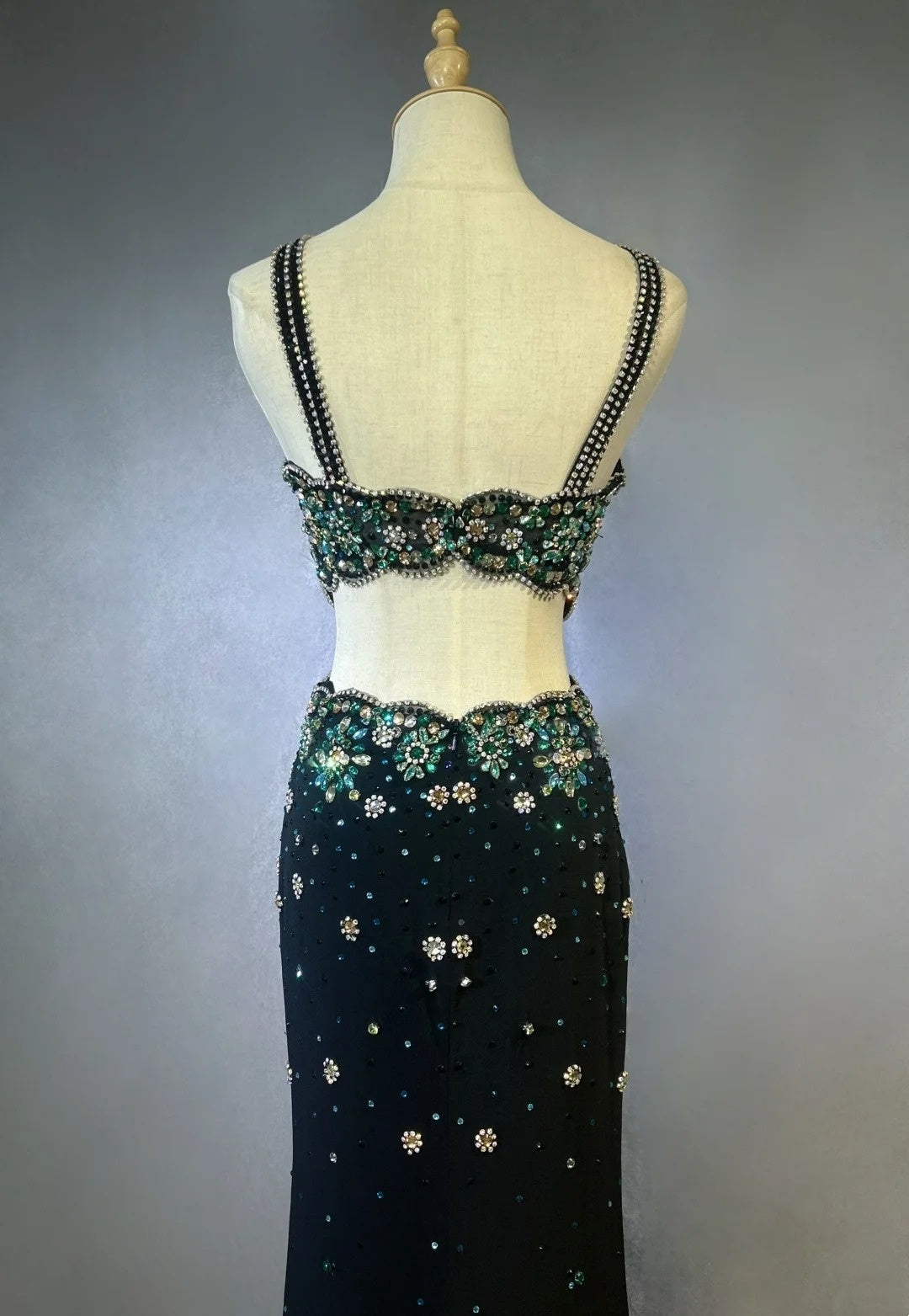 Robes de Bal Vintage Sirène Col Rond Noir Fendu Avec Perles Années 1970 Robe de Soirée Longue N2611
