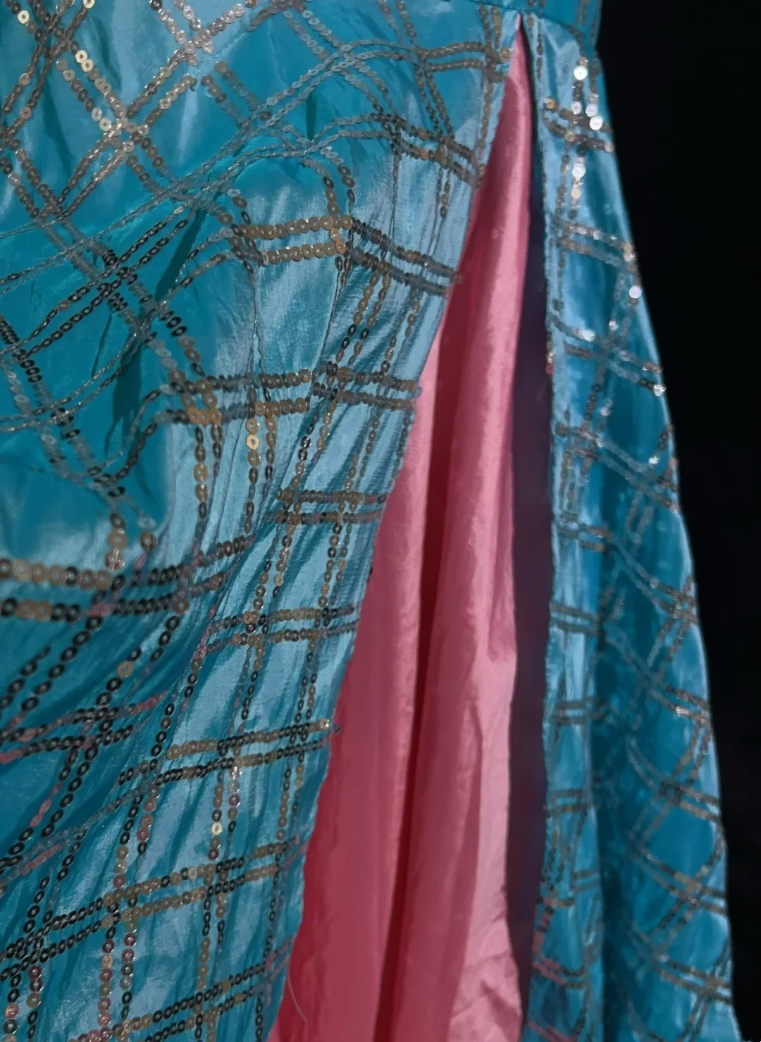 Vintage Abschlussballkleider Meerjungfrau V-Ausschnitt Blau Pailletten Ärmellos 1980er Jahre Langes Abendkleid N2866