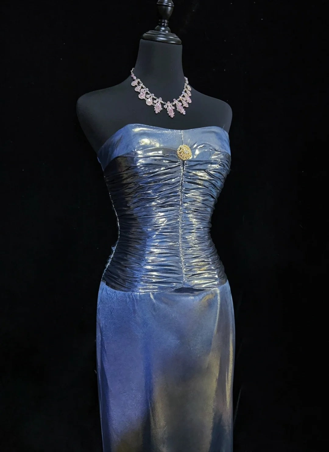 Vintage-Ballkleid Ästhetik A-Linie Marineblau mit Perlen Lange Abendkleid N3025