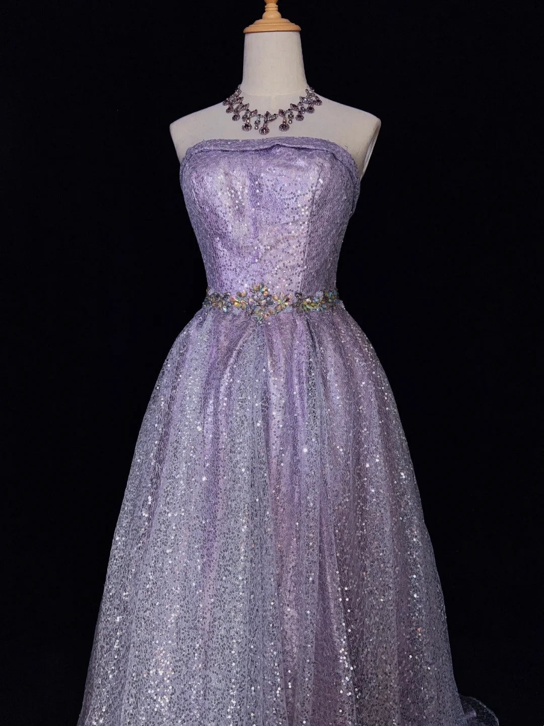 Robes de bal de princesse inspirantes Robe de soirée bustier longue lilas à paillettes avec perles Robes de soirée formelles N3393