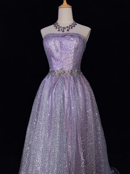 Robes de bal de princesse inspirantes Robe de soirée bustier longue lilas à paillettes avec perles Robes de soirée formelles N3393