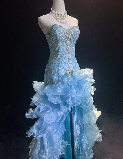 Robes de bal vintage, bustier en cœur, coupe asymétrique, bleu, sans manches, style années 80, longue robe de soirée N2862