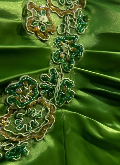 Vintage Abschlussballkleider Meerjungfrau Ein-Schulter Hellgrün Satin mit Perlen Lang Formelles Kleid N2450