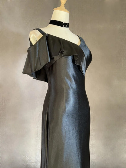 Vintage Prom Dresses Meerjungfrau Spaghettiträger Black Tie Kleid Ärmellos 1990er Lange Abendrobe N2637