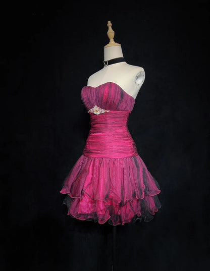 Einzigartiges Ballkleid Spaghetti-Träger Hot Pink Mini Kurz Y2K Ideen Abschlussballkleider Hoco Kleider N3092