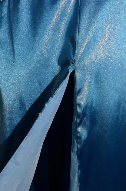 Vintage Abschlussballkleider Meerjungfrau Spaghettiträger Blau Satin 1990er Jahre Langes formelles Abendkleid N2645