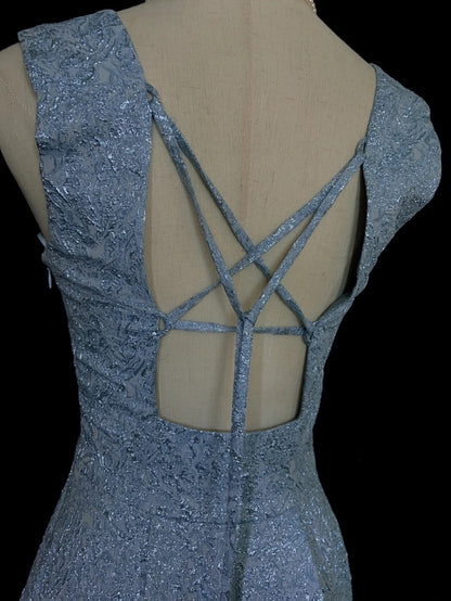 Robes de bal vintage chic asymétriques bleu clair col en V dentelle satinées avec volants robe de soirée longue N3299
