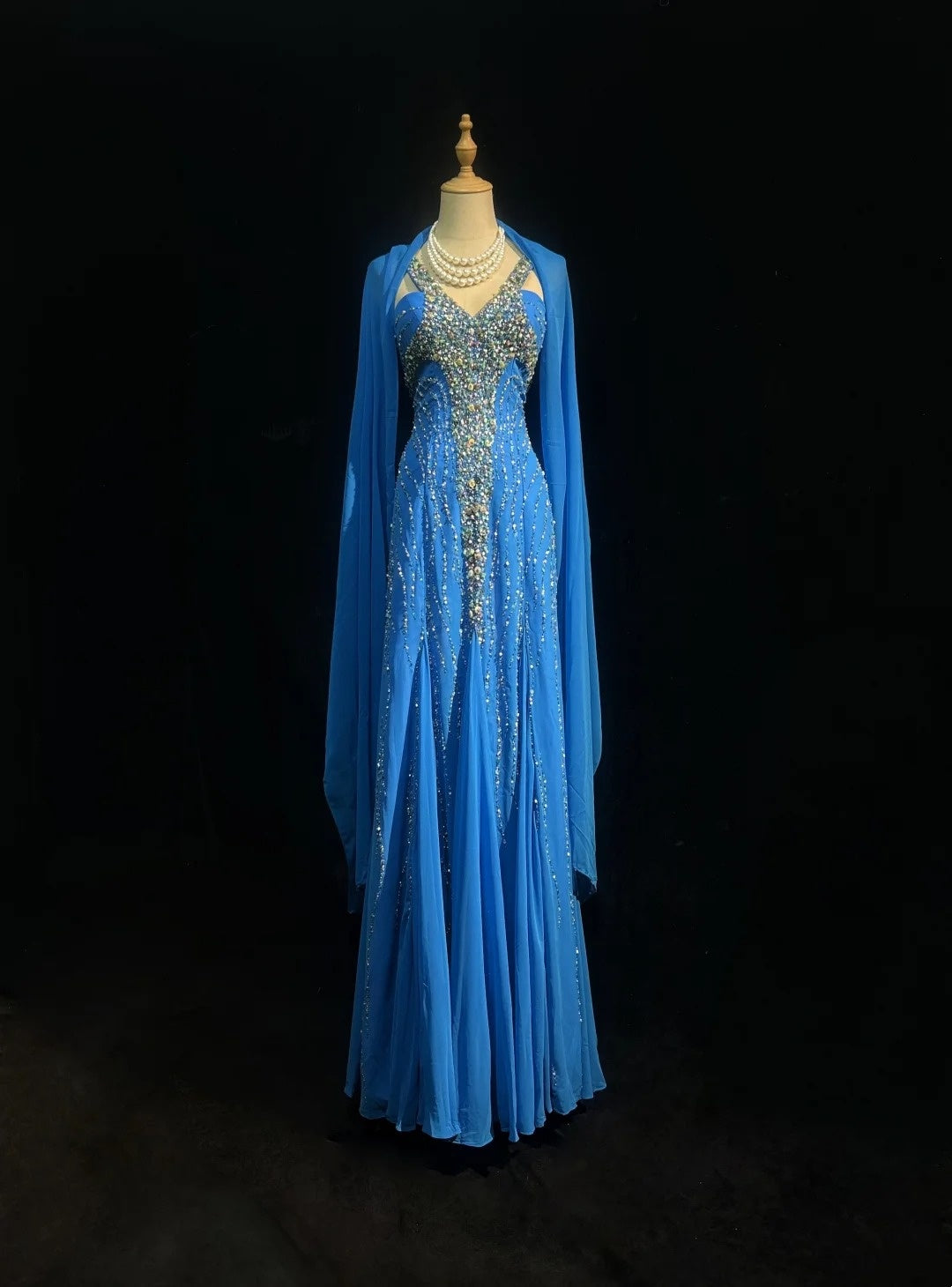 Vintage Prom Dresses Mermaid Halter Blue Chiffon With Beads Jewels Floor Length 80s Formal Gown N2582