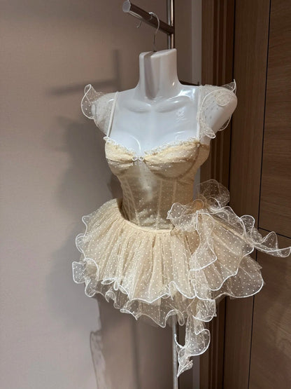 Robe de bal mignonne bustier cœur en tulle champagne soirée à Rio pois inspiration robe de soirée d'école Robes de bal RB4030