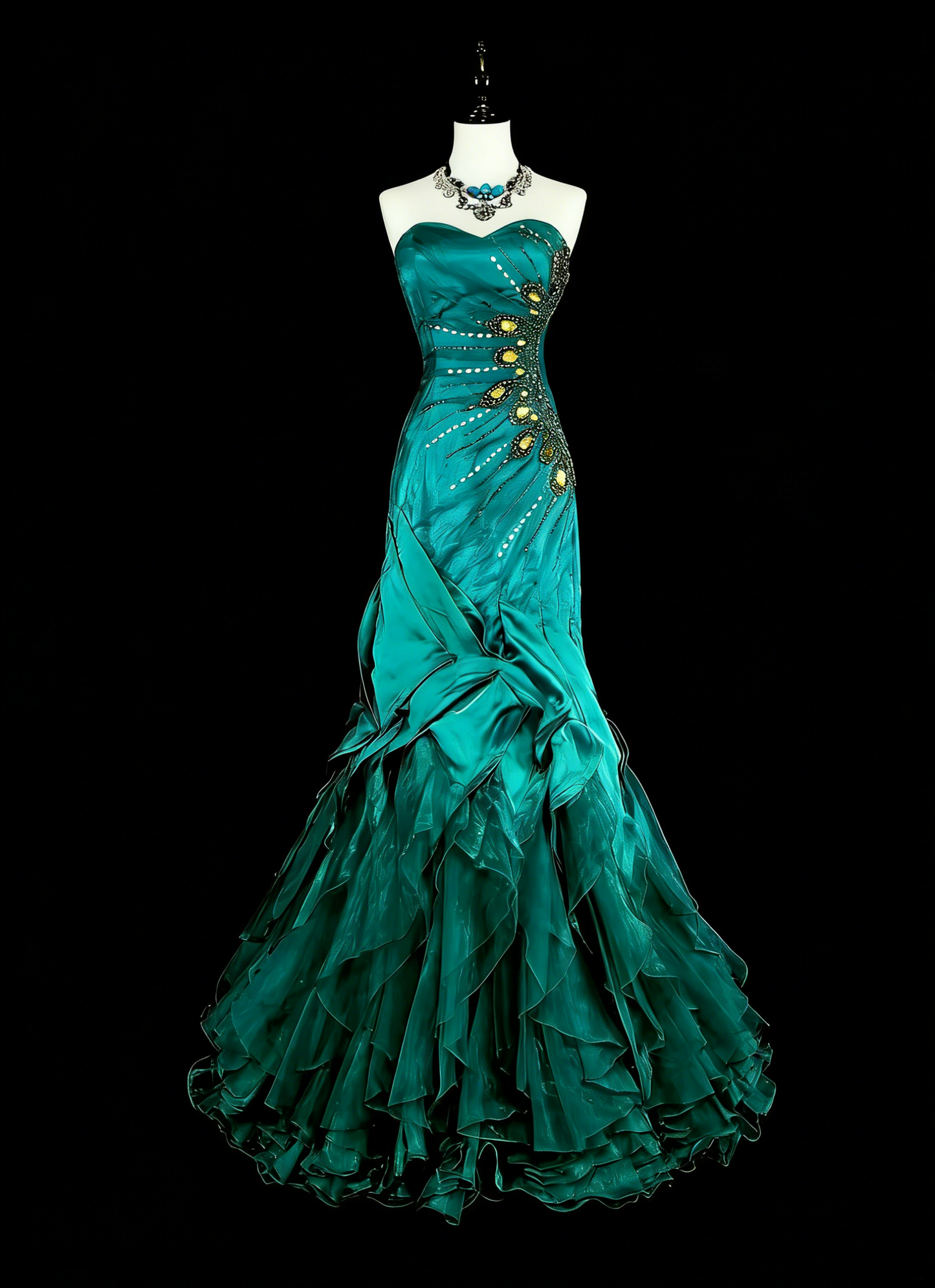 Vintage Ballkleider Ästhetik 1970er Retro Meerjungfrau Grünes Satin Langes Abendkleid N2150