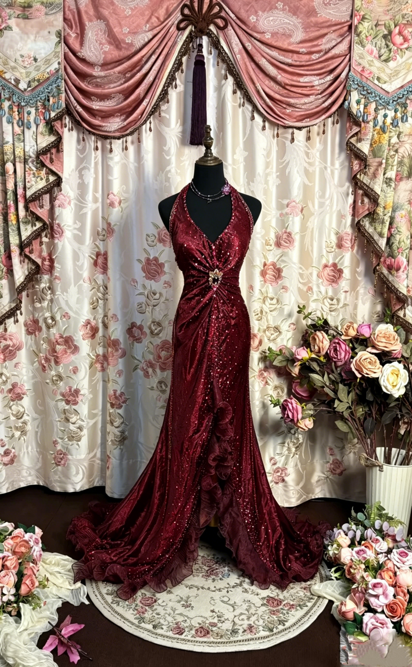 Vintage Prom Dresses 1950s Retro Classy Prom Dresses Inspo Halter Grape Long Prom Gowns AU196