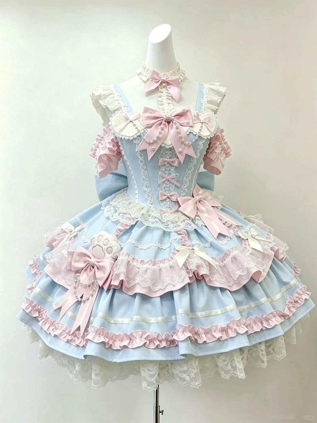 Cute Ball Gown Square Neck Blue Pink With Tiered Layers Outfit Party Graduation Lolita Dresses Inspo Senior Homecoming Dress RB4799