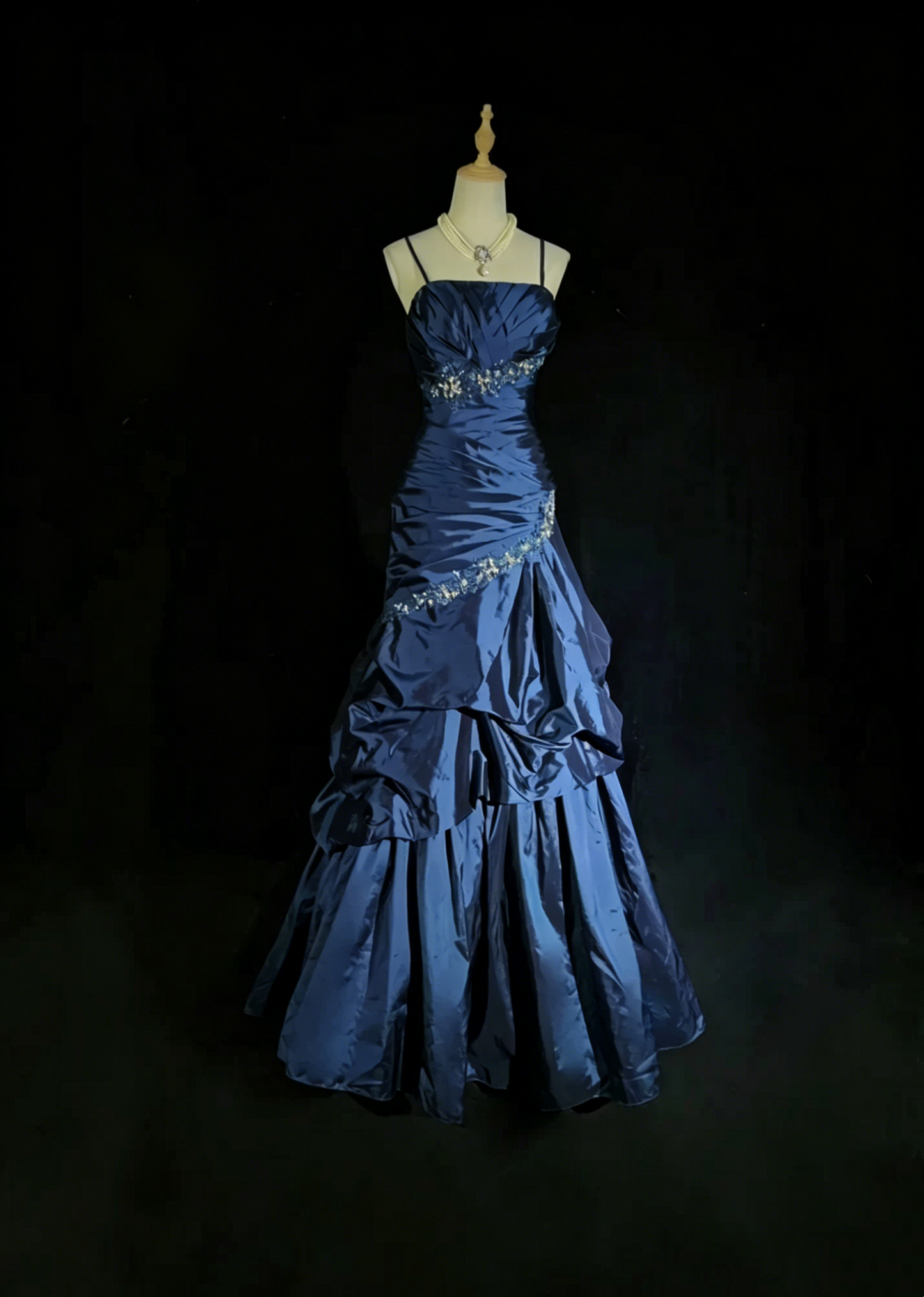 Vintage Ballkleider Ballkleid Spaghettiträger Teal Blau Ärmellos Taft 90er Langes Abendkleid N2893