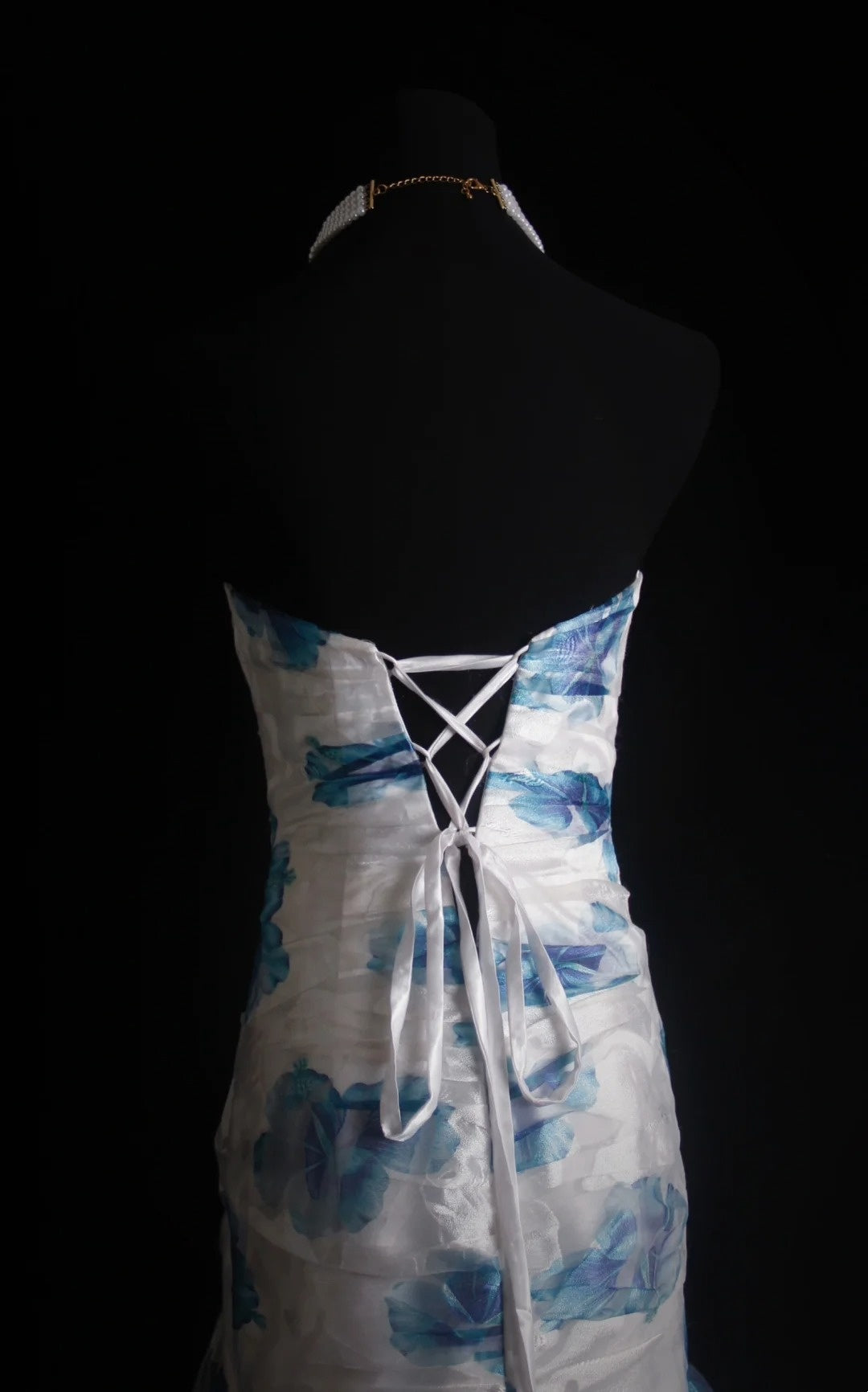 Retro Meerjungfrauen-Abendkleid mit Herzausschnitt, Blumenmuster, blau, 2000er-Jahre, langes Kleid, Inspiration für Outfits zum 19. Geburtstag, formelles Kleid N499