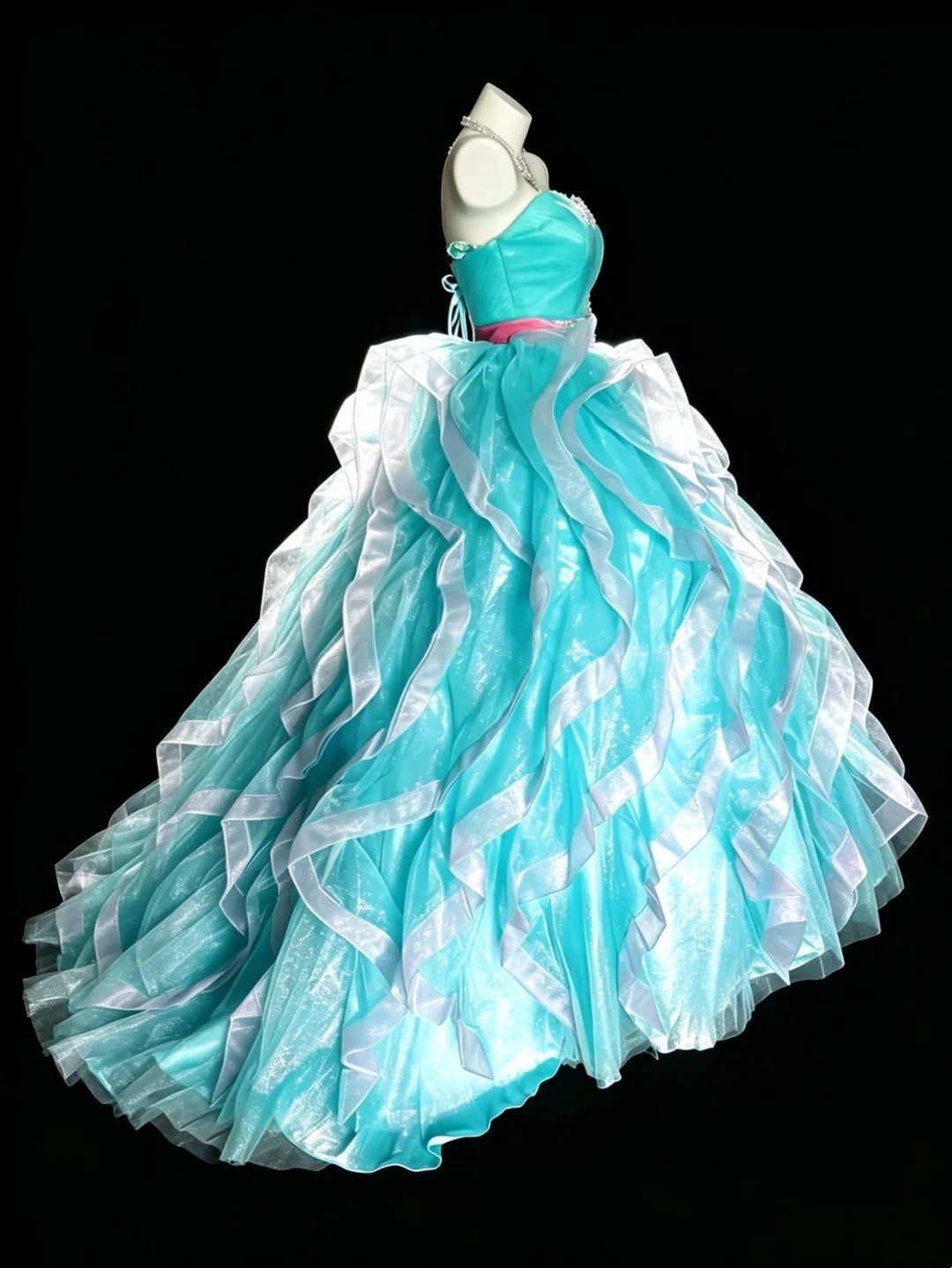 Sweet Ball Gown Sweetheart Blue Organza Tiered Layers Sweet 16 Dresses Quinceanera Dress Long 15 Vestidos De Fiesta N4204